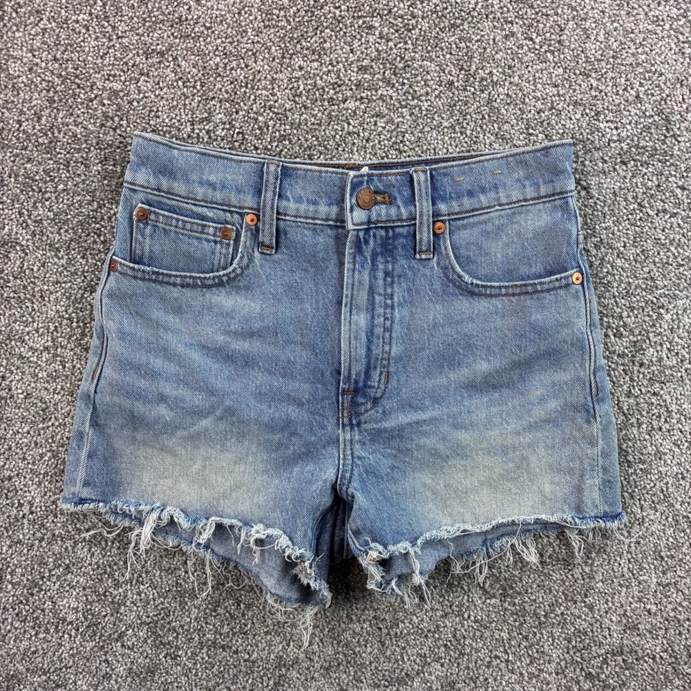 Madewell The Perfect Jean Short Women's 26 Blue Denim Cut Off Raw Hem High Rise